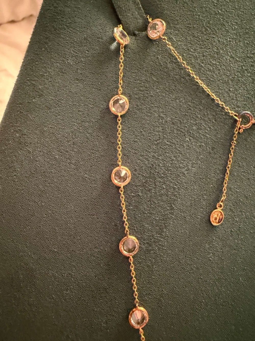 Delicate Gold Necklace with Clear Bezel Stones - Women's Jewelry - Picture 4 of 6